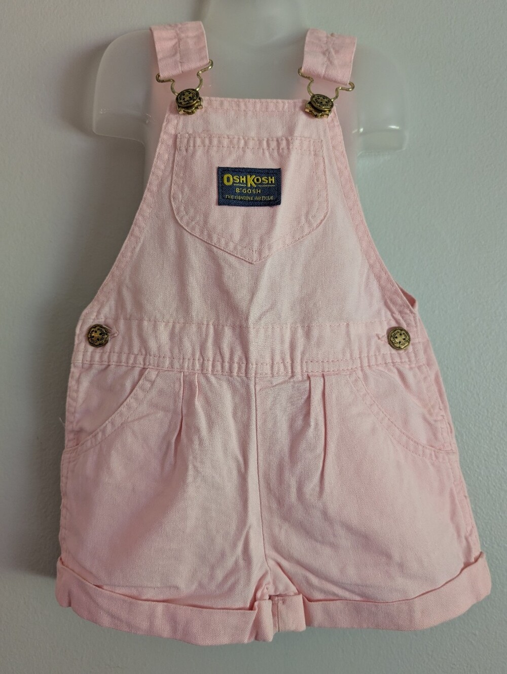 Vintage OshKosh B'gosh Light Pink Cotton Overall Shorts Vestbak 3t Made In USA